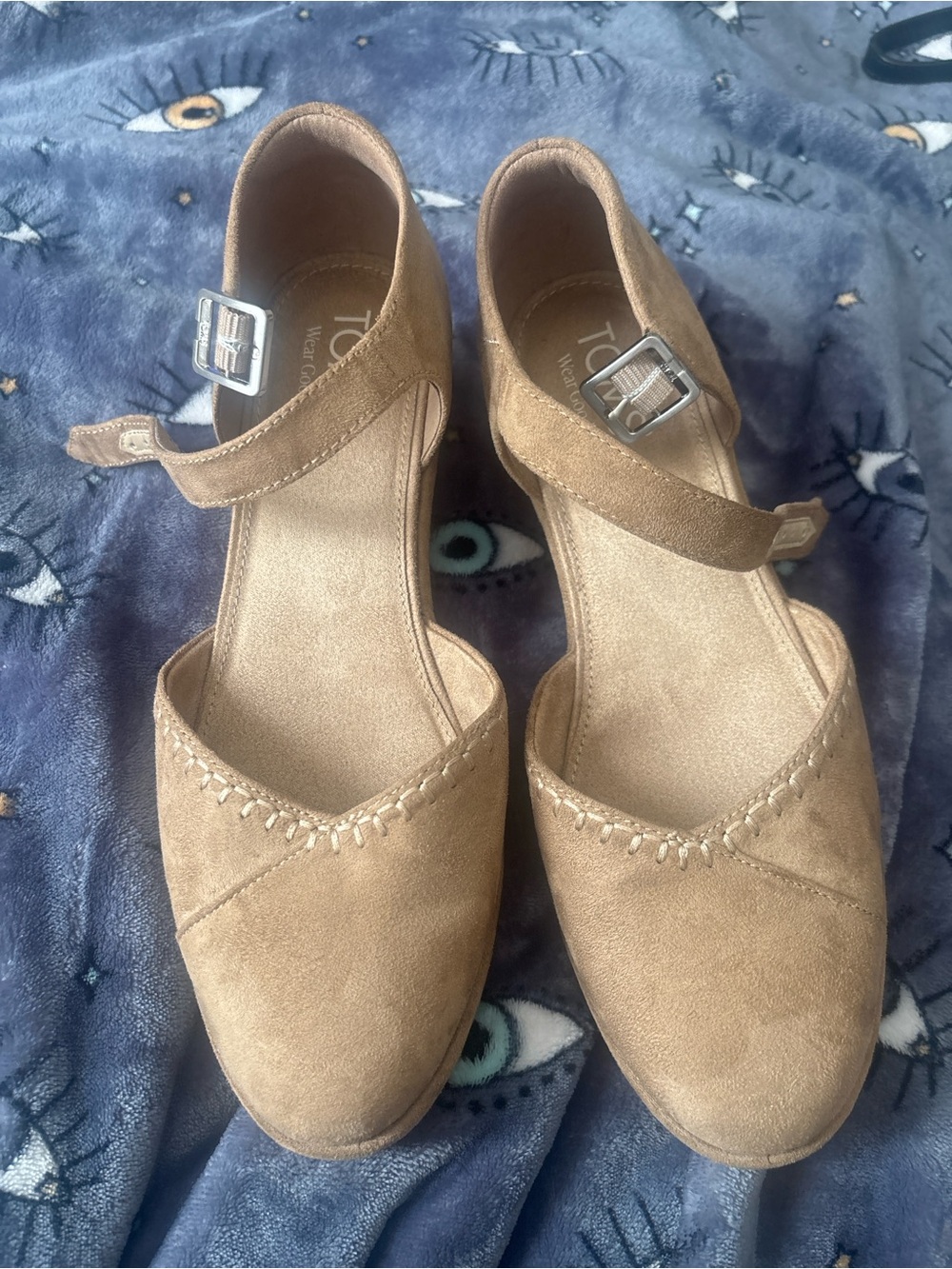 TOMS Tan Suede Mary Janes with Buckle